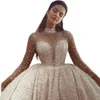 2023 Ball Gown Wedding Dresses Long Sleeves Lace Appliques Sequins Arabic Dubai Wedding Dress Formal Church Plus Size Bridal Gowns Vestidos de novia