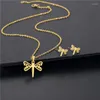 Pendant Necklaces Gold Color Stainless Steel Cute Dragonfly Necklace For Women Fashion Chains Choker Collares Goth Jewelry