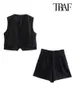 Women's Two Piece Pants TRAF Women Fashion Front Buttons Waistcoat And High Waist Bermuda Shorts Female Two Pieces Sets Mujer 230217