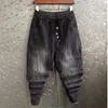 Men's Pants Bannaji Fashion Drawstring Hip Hop Elastic Waist Men Joggers Denim Streetwear Harem Loose Baggy Ankle Length Trousers