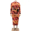 Plus Size Dresses 5xl Fashion 2023 Fall Printed Bodycon For Women Long Sleeve Elegant Midi Dress Drop Wholesale