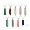 Pendant Necklaces Hexagonal Crystal Opal Pink Purple Quartz Natural Stone Chakra Druzy Necklace With 45Cm Stainless Steel Chain Drop Dhktt