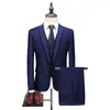 Men's Suits 2023 Spring Three Pieces Mens Slim Fit Black Luxury Male Wedding Suit For Groom Formal Business Party S-3XL