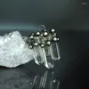 Naszyjniki wiszące PM43712 Triple Quartz Crystal Natural Clear Point Talizman Jewelry Gunblack Lolded