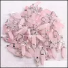 Charms Bk Stone Rose Rose Quartz Różowy kryształ wisiorek sześciokątny wisiorki kolumny naszyjnik biżuter w całej kropli biżuteria Findi Dhlz0