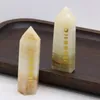 Estatuetas decorativas de cristal natural jade amarelo de amostra mineral áspera geme tower torre hexagonal pism forth ornnings requintados presentes requintados