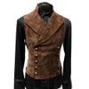 Men's Vests Vintage Red Suede Suit Vest Men Waistcoat Stand Collar Solid Color Double Breasted Slim-Fit Vest Steampunk Gilet Homme 230217