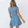 Casual Dresses WildPinky Dress Summer 2022 Women Floral Print Blue Beach Dress Boho Ruffles Aline Mini Sundress Elegant Party Dress Vestidos Z0216