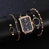 5pcs Set Fashion Watch For Women Square Leather Ladies Bracelet Watches Quartz Wrist Watch Female Black Clock Reloj Drop2953