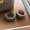 Hoop Earrings 2023 Women's Korean Jewelry Copper Inlaid Zircon Black Green Temperament Daily Work Accessories