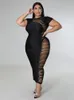 Grande taille robes femmes vêtements à manches courtes été noir robe serrée creux Sexy Parti gros en vrac goutte