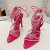 Dress Shoes New 2023 Women Shoes Rhinestones High Heels Ladies Pumps Sandals Silk Female Gladiator Luxury Sexy Ankle Cross-Tied High-Heeled L230216