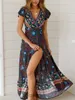 Casual Dresses Vintage Chic Vestidos Women Floral Print Bat Sleeve Beach Long Bohemian Maxi Sundress Ladies Sexy V Neck Summer Boho Dress 230217