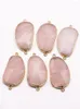 Pendanthalsband 30 24mm Natural Stone Rose Quartz Charms Connector Double Hole 6 st för DIY Women Men smycken armband som gör grossist