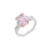 Cluster-Ringe Trendy 925 Sterling Silber 8 10 mm Rosa Diamant-Verlobungsring für Frauen Edlen Schmuck Weißgold 3 Steine Hochzeitsgeschenk