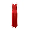 Casual Dresses Women Chain Linked Cowl Neck Split Lår Slip Dress Summer Fashion Femme Spaghetti Strap Maxi Outfits Party Födelsedag