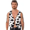 Men's Vests Cow Print Sleeveless Open Front Coat Hippie Christmas Halloween Carnival boy Role Play Fancy Costumes 230217