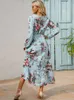 Robes décontractées Printemps Femmes Maxi Robes Casual Manches Longues Floral Imprimé Oneck Femme Bohe Beach Party Robe Longue Mujer Vestidos Dropshipping Z0216