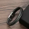 Charm Bracelets Trendy Men Leather Bracelet Black Braided Rope For Stainless Steel Magnetic Clasp Bangles Jewelry Gift