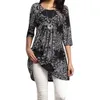 Chemises de chemisiers pour femmes mode femme numérique imprimé noir chemise longue grande ourlet 3/4 manches et top dames vêtements 230217