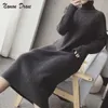 Casual Dresses Namou Drane Lazy Outside Wear Knitted Dress 2022 Autumn New Thick Loose and Thin Pullover Turtleneck Sweater Women Winter Z0216