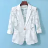 Costumes pour femmes été mince dentelle femmes Blazer veste 2023 mode coréenne simple bouton 3/4 manches courtes dame Blazers crème solaire chemise