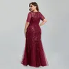 Party Dresses Women Plus Size Sequin Mesh Embroidery Mermaid Evening Dress Formal Short Sleeve Elegant Party Prom Gowns Long Dress 230217