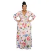 Plus Size Kleider Damen Kleidung Herbst Blumenkleid mit Schärpen Damen Casual Langarm Maxi Drop Großhandel