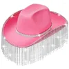 Berretti M2EA Strass Cowgirl Cappelli Glitter Rave Cow Girl Cappello con frange Taglia adulto Cowboy per feste 3 colori