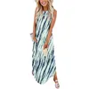 Casual klänningar Kvinnor ärmlös Sling Long Tropical Print Split O Neck Bohemian Fashion Sexy Summer Maxi Loose Dress