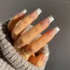 False unhas 24pcs dicas de unhas falsas artificiais com design destacável Pressione em peças de peças de caixão longo do caixão