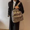 Mochilas escolares para mujer, bolso de invierno con almohadilla espacial de algodón con plumas y hombros descubiertos, diseño de gran capacidad, bolsa para estudiantes 2023