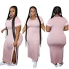 Robes grande taille été mode Patchwork t-shirt robe col rond taille haute fendu vêtements de sport moulante en gros goutte