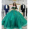 Piękne zielone sukienki Vestido de Quinceanera 15 Anos Princess Off Rameer Ball Suknia Vestidos para quinceanera Baratos 2023 XV Lace Robes de Bal Prezenta