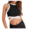 Tanks pour femmes Femmes Colorblock Crop Top Racerback Sans manches Crisscross Tied Bodycon Vest