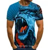 Herr t-shirts lejon tiger 3d tryckt t-shirt mode o hals kort ärm gata slitage hip hop trend snabb torr plus size menswear 230217