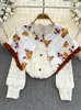 Women's Blouses Autumn Women Long Sleeve Tops Cotton Yarn Crochet Big Lapel Printed Floral Ladies Fair Shawl Single Breasted Shirt