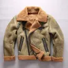Men's Leather Faux European Size High Quality Super Warm Genuine Sheep Big B3 Shearling Bomber Military Fur Male Jacket 8006 230217