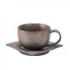 Mugs 160ml Japanese Vintage Ceramic Coffee Cup Handmade Coarse Pottery Rust Glaze Tea Milk Afternoon Mug With Saucer