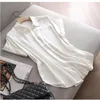 Camicette da donna camicie di seta bianca Donne 2023 top sciolti a maniche corte primaverili con alto temperamento e maglietta di qualità