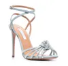 Moda Luxo Celeste Sandálias brancas sapatos chorosos de couro embelezado Lady salto alto salto alto Fuchete tornozelo sapato de calçada sandalias sapato