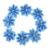 Decorative Flowers 12pcs 1" Blue Satin Ribbon White Rhinestone Appliques Artificial For Craft Sewing Wedding Decoration 2.8cm