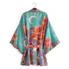 Casual Dresses Boho Queens Women Floral Print Bat Sleeve Beach Bohemian Kimono Ladies V Neck Rayon Cotton Short Robe 230217