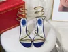 Fashion Rene Caovilla Sandals Margot Crystal Blue-Gold Sandal 105 High Heel обувь