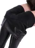 Women's Leggings S-5XL Plus Size Winter PU Leather Thickened Warm Legging High Waist Black Pants 230217