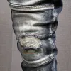 Męskie dżinsy mody streetwear men dżinsy retro czarny niebieski elastyczne szczupły fit Raped dżinsy Mężczyźni spliced ​​designer haft haftowe dżinsowe spodnie 230217