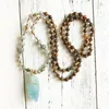 Pendant Necklaces 108 Mala Beads Necklace Natural Crystals Tiger Eye Labradorite Clear Quartz Tassel 30-32inch