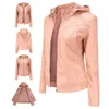 Offre spéciale en cuir pour femmes Veste Pu veste femme Velvet Keep Warm Motorcycle Hooded Collar Fashion Coat Femme