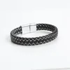 Charm Bracelets Trendy Men Leather Bracelet Black Braided Rope For Stainless Steel Magnetic Clasp Bangles Jewelry Gift