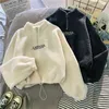 Damen-Kapuzenpullover, Sweatshirts, Kaschmir, kurz, hoher Kragen, Hoodies, Damen, verdickt, locker, koreanischer Herbst, Reißverschluss, Mantel, Sticken, kalifornische Buchstaben, Sweatshirt, Femme 230217